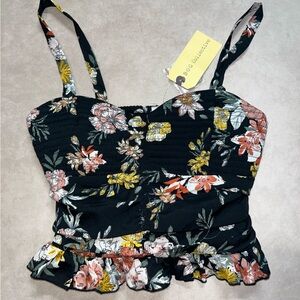 Floral Black Top Bog Collective